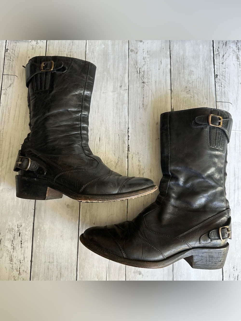 VINTAGE BELSTAFF ROADMASTER 1955 BLACK LEATHER BOOTS WOMENS SIZE 37 WITH CLOTH